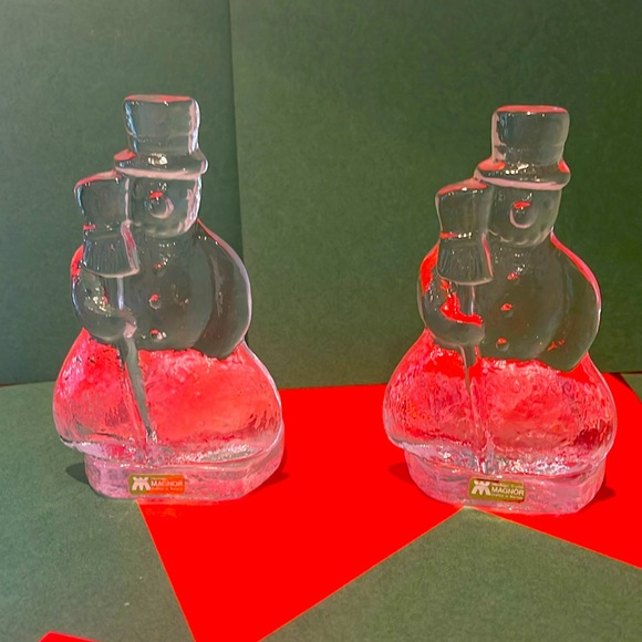 Magnor Norway Snowman Candle Holder Votive Handlaget Krystal Pair of 2 - Picture 1 of 7
